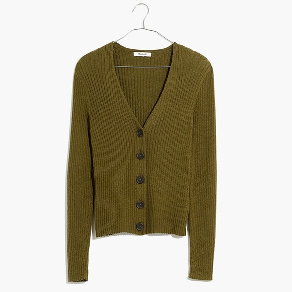 Madewell Sweaters - NWT MADEWELL Shrunken Ribbed Cardigan Sweater/ GREEN OLIVE